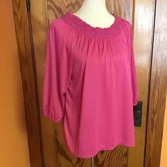 Vintage 70s hot pink muumuu tunic shirt - Picture 4 of 7